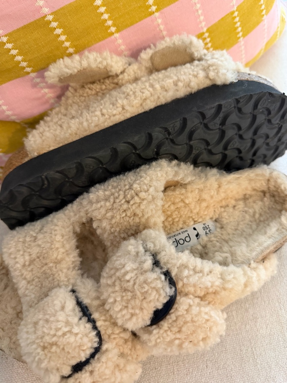 Papillio Cream Shearling Double-Strap Slide Sandals